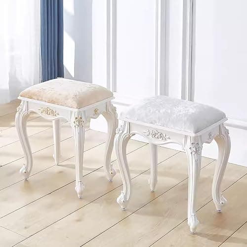 Lebolna Vintage Vanity Stool & Chair, Round & Rectangular Makeup Stool, Cute Ottoman Bench Seat, Victorian Style, Golden Velvet, 17 Inch Sitting Height - Golden Velvet - Rectangular thumbnail 2