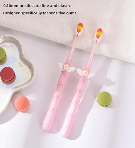 POMN Pink Soft Bristle Toothbrush Fairy Toothbrush Cute Girl Kid's Toothbrush Micro Fur Manual Toothbrush with 10000 Ultra Soft Bristle (2 Pack) thumbnail 3