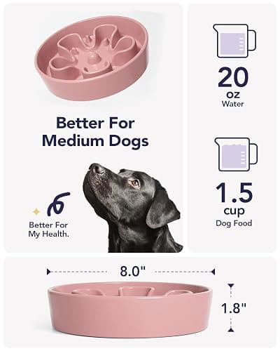 LE TAUCI Slow Feeder Dog Bowls Ceramic, 1.5 Cups Dog Food Bowl, Puppy Slow Feeder Dish for Fast Eaters,Pink Bloom thumbnail 5