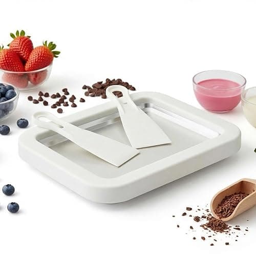 At-Home Rolled Ice Cream Maker - Magic Instant Freeze Pan for DIY Soft Serve & Frozen Yogurt. Easy-to-Use Ice Cream Rolling Tray with Spatulas. Ideal Summer Gift & Kitchen Activity for Kids (White) - Image 1