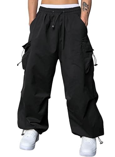 JMIERR Men's Baggy Cargo Pants Trendy Casual Parachute Pant Loose Fit Harem Joggers with Pockets for Streetwear - Small - A1 Black - Image 1