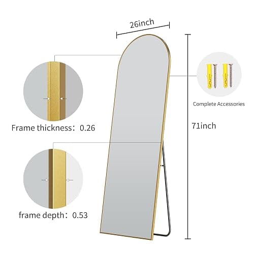 WISSMIELS 26x71 Inch Full Body Mirror - Large Arched Full Length Mirror with Stand Aluminum Frame Wall Mounted Leaning for Bedroom Living Room thumbnail 2