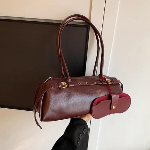 ALINUOYQ Boston Shoulder Bags for Women PU Leather Tote Bag Casual Bowling Bag Purse Retro Underarm Bag thumbnail 4