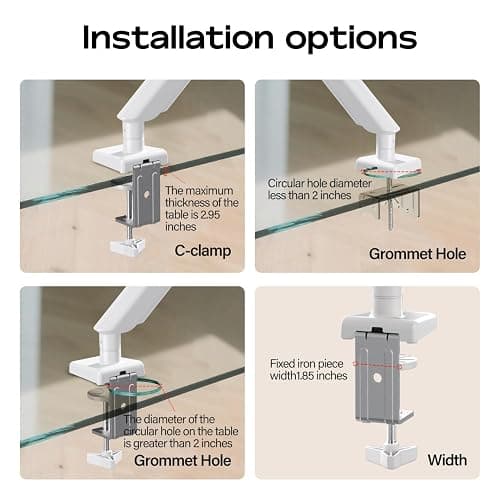 FULKUN Single Monitor Mount Stand - Full Motion Articulating Arm with Gas Spring,17-32 inch Computer Screen Mount, VESA 75x75/100x100, Clamp/Grommet Base, Adjustable Stand & Tilt & Swivel (White) thumbnail 5