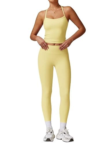 ABOCIW Workout Sets for Women 2 Piece Padded Sports Bra Tank Top High Waist Leggings Sets Gym Yoga Work Out Clothes - Image 1
