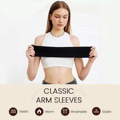 Clothirily Arm Warmers, Women's Long Knit Fingerless Gloves with Thumb Hole | Stretchy Knit Fabric, Long Sleeve Coverage to Elbow, Ideal for Layering & Cold Weather, Fashionable Ribbed Texture, 2 Pairs thumbnail 5