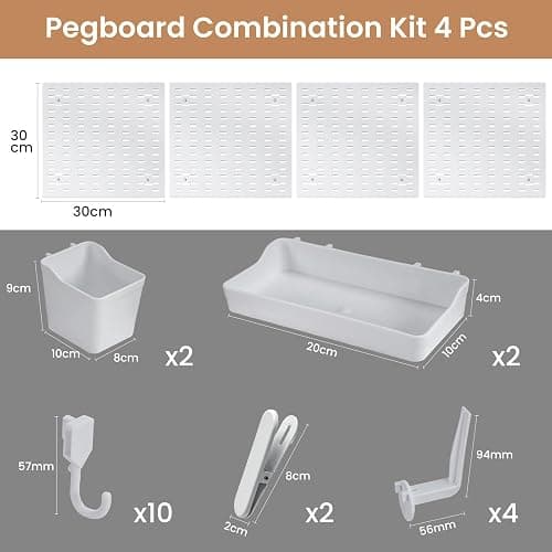 CROWNSHOP Pegboard Combination Set 28×28cm (4 Panels) with 20 Accessories Free CombinationDual Installation Options Wall Organizer for Home Storage & Decoration thumbnail 3