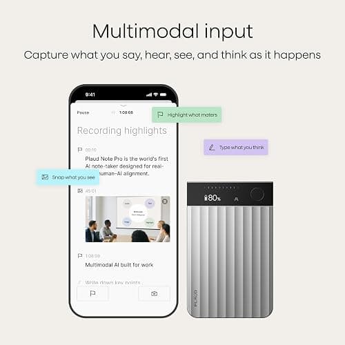 Plaud Note Pro AI Voice Recorder, Transcribe & Summarize with AI, App Control, Note Taker for Meetings & Calls, Supports 112 Languages, Ultra-Slim w/InstantView Display, Case Included, Silver thumbnail 3