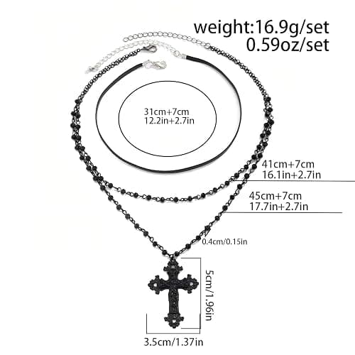 ZDPIQ Gothic Layered Cross Choker Necklace Black beaded Cross Pendant Choker Gothic Punk Emo Grunge Necklaces Christmas Halloween Costume Jewelry Gift for Women thumbnail 7