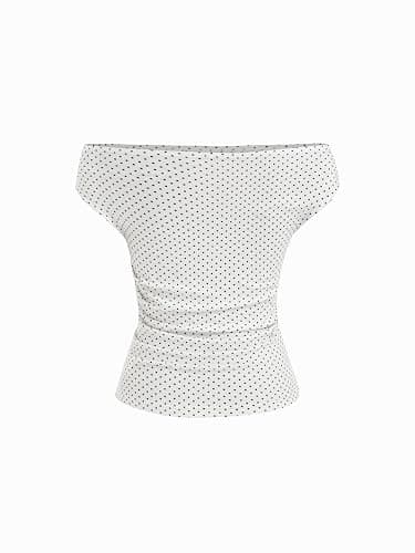 CIDER Women's Polka Dot Top Going Out Crop Tank Tops Boat Neck Ruched Summer Tops Trendy Cute Y2K Outfits thumbnail 5
