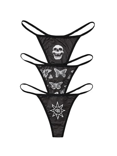 WDIRARA Women's 3 Piece Skull Butterfly Sun Print G String Thong Low Rise Sexy Panties - Image 1