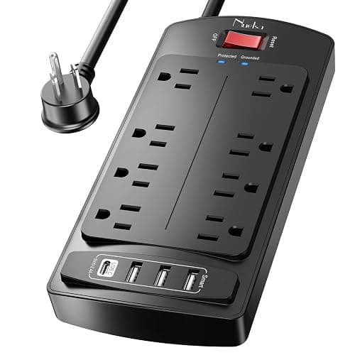 10 Feet Surge Protector Power Strip - Nuetsa Extension Cord with 8 Outlets and 4 USB Ports, Flat Plug, 2700 Joules, for Home, School, College Dorm Room, and Office, ETL Listed, Black - Image 1