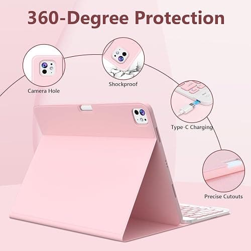 FUWANG Keyboard Case for iPad Pro 13 inch (M5/M4) 2025/2024, Magnetic Detachable Colorful Keys for iPad Pro 13 inch Case with Keyboard, Folio Case for iPad pro 13'' M5/M4 with Pencil Holder - Pink thumbnail 5