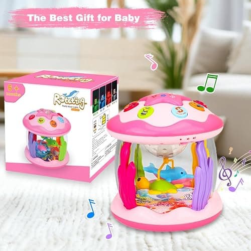 Aboosam Baby Girl Toys 6-12 Months: Babies Ocean Rotating Light Up Musical Toys 12-18 Months Crawling Learning Infant Toy for Toddlers 1 2 3 Years Old Baby Girl (Pink) thumbnail 7