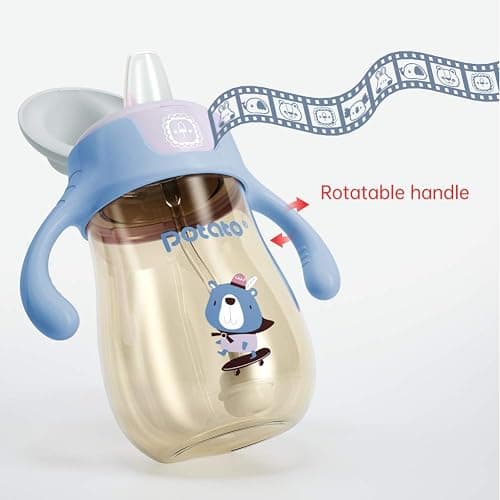 POTATO Sippy Cups for Toddlers with Straw Spill Proof, PPSU Learner Cup with Handle for Boy, Water Bottle for Baby 6 Months with 2 Type of Spout, 10 Ounce Blue thumbnail 4