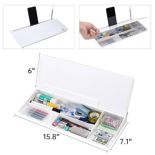 TSJ OFFICE Small Desktop Whiteboard -Glass Dry Erase Board Computer Keyboard Stand White Board Surface Pad with Drawer, Desk Organizers with Accessories for Office, Home, School Supplies thumbnail 2