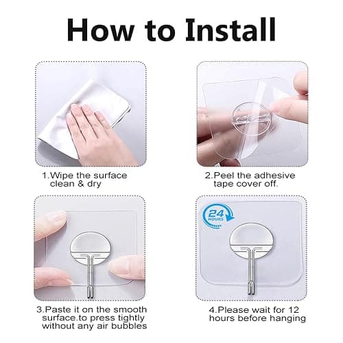 Adhesive Hooks for Hanging Heavy Duty Wall Hooks Self Adhesive Towel Coat Hooks Waterproof Transparent Hook for Bathroom Shower Kitchen Keys Door Outdoor Home Improvement Utility Hook 12 Pack thumbnail 7
