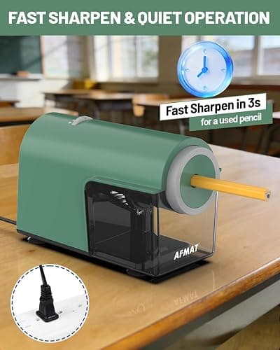 AFMAT Electric Pencil Sharpener, Fully Automatic Pencil Sharpener for 6.5-10.5mm No.2/Jumbo/Colored Pencils, Auto in & Out, 5 Sharpness Modes, 10000+ Sharpenings for Classroom Home Office, PSC5(Green) thumbnail 5