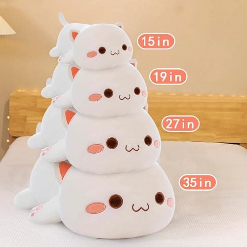 FUYU Cat Stuffed Animals, Soft Cat Plush Pillow Kawaii Kitten Stuffed Animal Toy Gifts for Kids Boys Girls Room Decor (White Round Eyes,15in/37cm) thumbnail 7