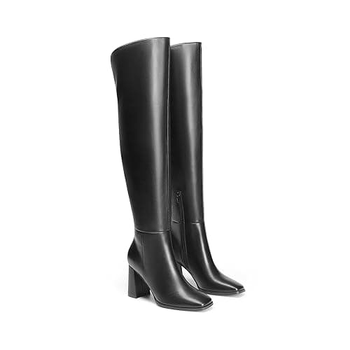 DREAM PAIRS Women's Tall Over the Knee Boots Thigh High Fall Block Chunky Heeled Knee High Long Boots with Fashion Square Toe and Side Zipper thumbnail 4