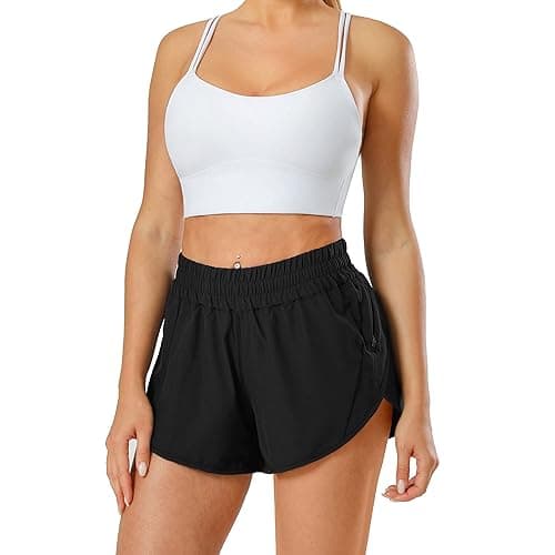 Aurefin Athletic Shorts for Women,Women's Quick Dry Workout Sports Active Running Track Shorts with Elastic and Zip Pockets - Regular Fit - Medium - Black thumbnail 5