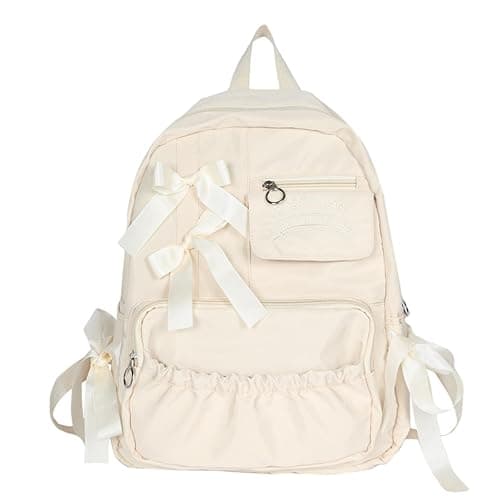 semmoi Backpack with Attached Bow-Knots - Ideal for Day-to-Day Use, Kawaii Backpack, Y2k, Aesthetic Cute Backpack (Off white) - Image 1