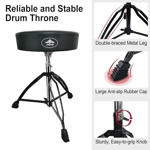 Conboxus Drum Throne Seat Adjustable-Height with Padded Seat Double-Braced Legs Non-Slip Design Drum Stool for Drummers,Comfortable Cushion for Practice&Performance thumbnail 4
