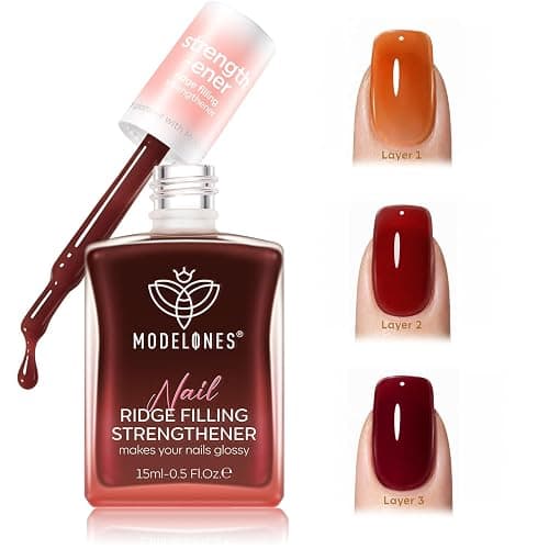 modelones Nail Strengthener and Growth Nail Hardener Red Orange Nail Polish | Extra Strong and Growth Nail Repair Damaged Nails Strengthening Polish Ridge Filler for Nails & Toenails 15ML - Image 1
