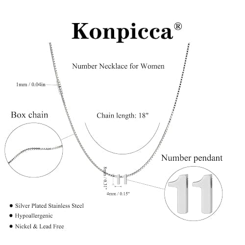 Konpicca Gold Number Necklace for Women 18K Gold Plated Small Cute Pendant with Box Chain Choker Necklace Personalized Jewelry Birthday Gift for Her thumbnail 5