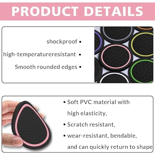 Car Cup Holder Coasters, Dustproof Automotive Interior Accessories Mat,2.75 Inch Non-Slip Insert Water Bottle Holder Pads, Universal for Vehicles, Trucks, RVs and More (Black/Pink, 4PCS) thumbnail 6