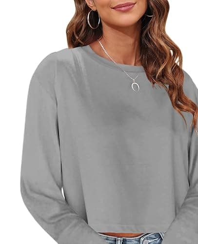 Tankaneo Womens Long Sleeve Crop Tops Loose Fit Fall Cropped Tshirt 2026 Crew Neck Casual Shirts thumbnail 2