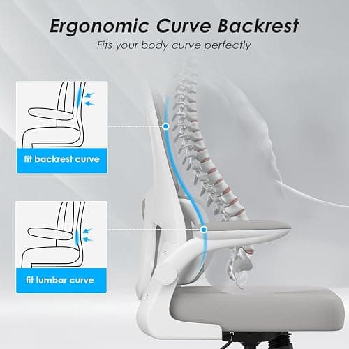 Soohow Office Chair, Mesh Ergonomic Office Chair with Lumbar Support, Comfy Computer Desk Chair with Flip Armrest Rolling Wheels for Home Study Room Office, White & Gray - Grey - Normal thumbnail 4