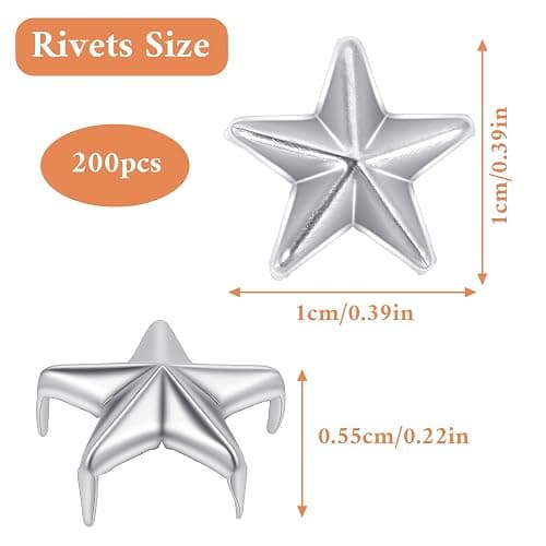 Mabor 200PCS Star Studs for Clothing, Metal Spikes Rivets for DIY Jacket, Belt, Bag, Shoes, Punk Rock Decoration, Silver thumbnail 2