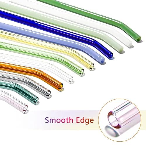12 Pack Reusable Glass Straws - 8" x 8 MM, Bent Glass Drinking Straws with 2 Cleaning Brushes, Reusable Straws for Smoothies, Milkshake, Frozen Drinks, Tea, Juice thumbnail 4