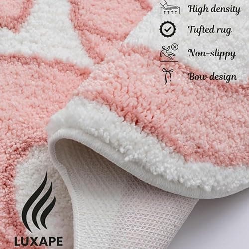 Luxape Bow Rug - Bow Shaped Bathroom mat - Handmade & Premium- 30in (75cm) - Pink bathmat - Designer Rugs - Aesthetic Room Decor - Cute Room Decor Coquette bathmat Rug thumbnail 4