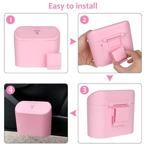 Accmor Car Trash Can with Lid, Vehicle Trash Bin Car Dustbin Garbage Organizer Holder with One Roll Trash Bag, Portable Hanging Mini Leakproof Cars Storage Bag Container for Auto, SUV, Office (Pink) thumbnail 7