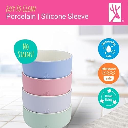 Elk and Friends Kids Porcelain Bowls with Silicone Sleeve | Kids/Toddler/Baby Feeding | Microwave & Dishwasher Safe | Non Slip | Cereal/Soup/Snack Dishes & Dinnerware thumbnail 8