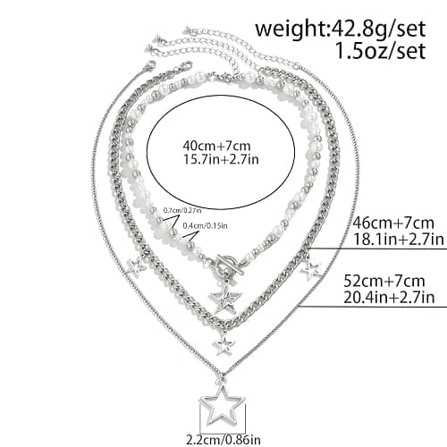 Inactwin Star Y2k Silver Necklace Grunge Layered Necklace Cute Aesthetic Stack Toggle Chain Necklaces Gothic Vintage Emo Jewelry Set for Women thumbnail 4