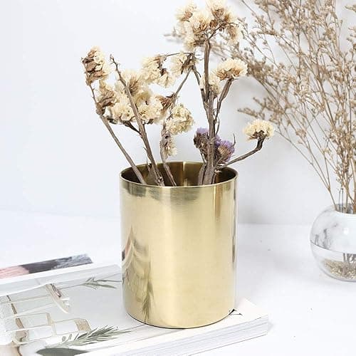 MultiBey Gold Pencil Holder Cup, Luxury Pen Holder Metal Organizer Small Vase, Desk Accessory for Office Home - Gold thumbnail 2