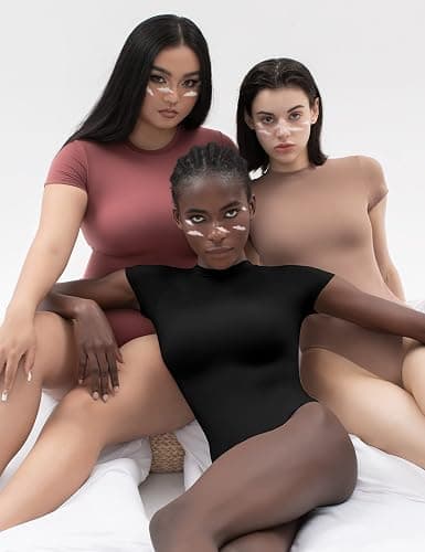 PUMIEY Women's Crew Neck Short Sleeve Thong Bodysuit Fashion T-shirt Tops Smoke Cloud Pro Collection thumbnail 6