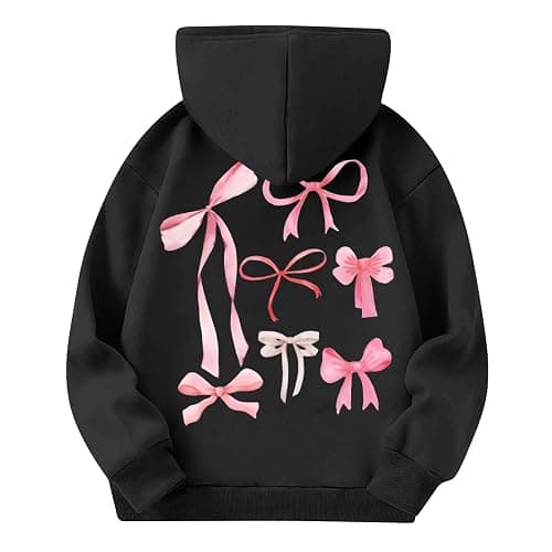 QWKLEAJ Girls Cute Hoodie Sweatshirt Hoodies Fall Loose With Bows Long Sleeve Shirt Soft Sweaters With Pocket 3-14 Yrs thumbnail 3