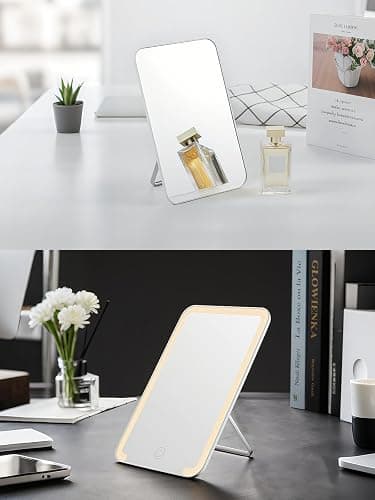 OMIRO Desk Makeup Mirror, 20 x 14cm Table Mirror with Foldable Stand and Hanging Hole for Shaving and Travelling, White thumbnail 6
