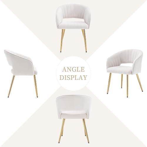 Westice Velvet Home Office Desk Chair Set of 1, Modern Tufted Vanity Chairs with Gold Metal Legs, Upholstered Accent Armchair for Living Room Restaurant, White thumbnail 8
