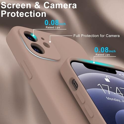 DEENAKIN Compatible with iPhone 12 Silicone Case with Screen Protector,Enhance Camera Protection,Soft Flexible Slim Fit Protective Phone Cover 6.1" for Women Girls Light Brown thumbnail 5
