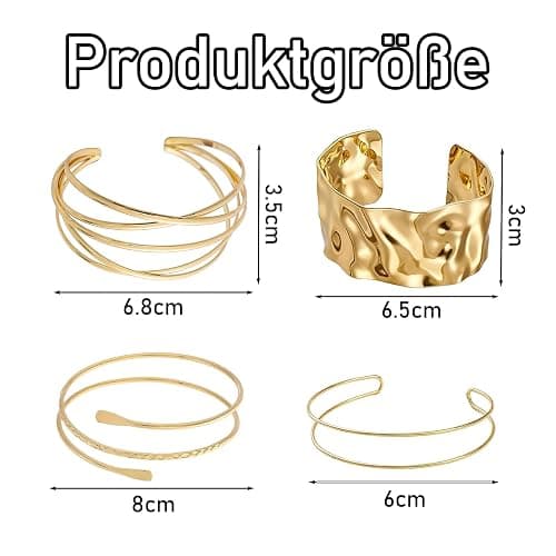 agogue 4 Stück Oberarmreif Gold, Armreif Gold Oberarm Modeschmuck Armreifen Damen, Armband Set Minimalistischer Goldene Armreifen, Adjustable Armreif für Damen thumbnail 2