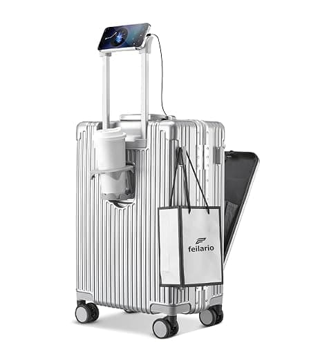feilario 20in Aluminium Frame PC Hard Shell Spinner Wheels Luggage, Built-In TSA lock Carry on Suitcase, with Cup Holder, USB Port, Phone Holder - Image 1
