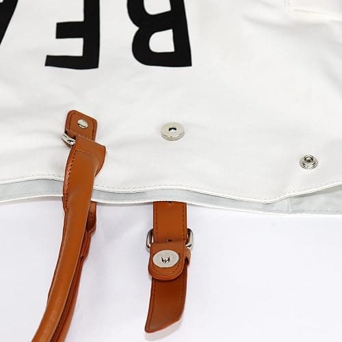 Beach Bag with Vegan Leather Handle, Extra Large Beach Bag for Women Waterproof Sandproof, White thumbnail 5