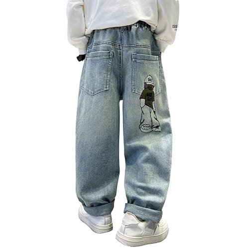 Nivne Tco Boys Baggy Jeans, Y2K Pants with Cartoon Embroidery - Fashion Loose Fit Casual Pants with Pockets for Kids. thumbnail 5