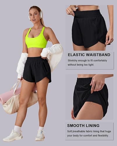 BMJL Women's Running Shorts Elastic High Waisted with Pockets, 2.5" Sporty Workout Quick Dry Athletic Shorts thumbnail 3
