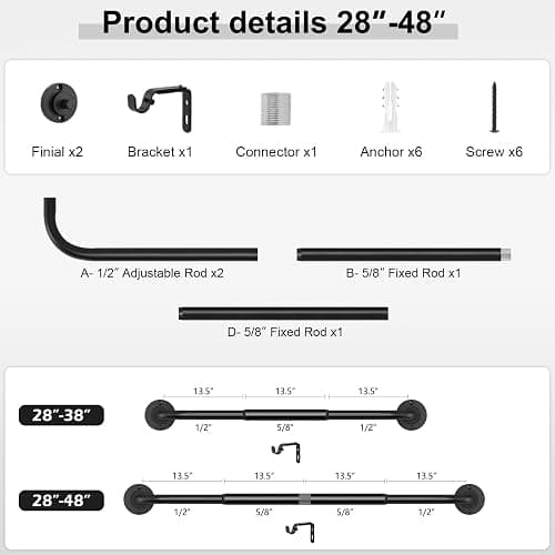 Curtain Rods for Windows 28 to 48 inch, 5/8 Inch Black Curtain Rod, Adjustable Wrap Around Curtains Rod, Blackout Curtains Rods, Metal Room Darkening Curved Cafe Small Drapery Pole, Matte Black thumbnail 9